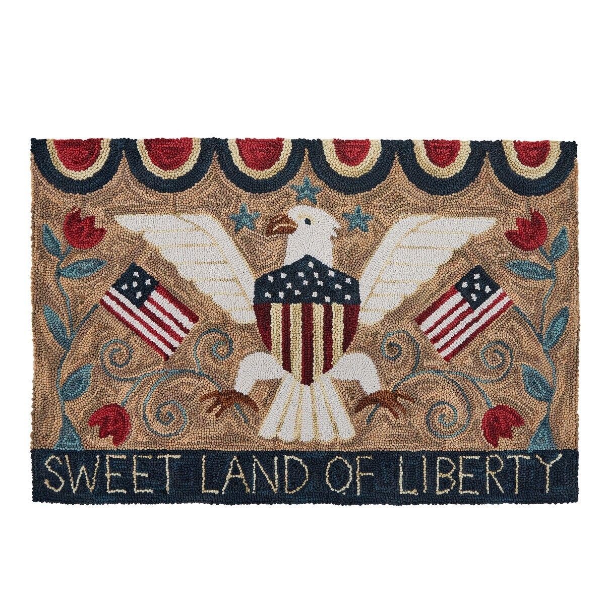 Patriotic Hooked Rug Primitive Farmhouse Country Sweet Land of Liberty 2 x 3 ft gallery