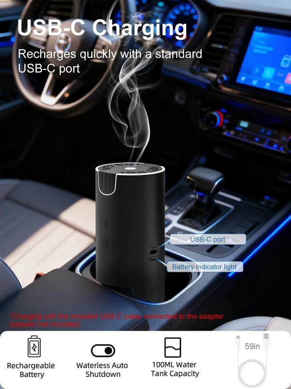 100ML Portable Essential Oil Diffuser, USB Rechargeable, Cordless with 7 LED Lig gallery