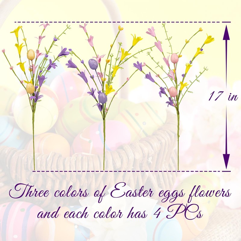 12 PCS Easter Egg Picks Artificial Forsythia Flowers Floral Table Decor gallery