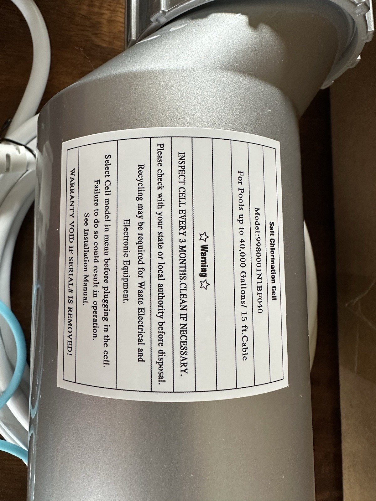 Salt Chlorination Cell Gray/White Replacement - up to 40,000 gal for pool gallery