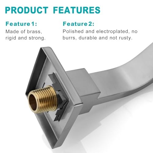 16 Inch S Shape Shower Head Arm, Square Wall Mounted Shower Arm Brushed Nickel gallery