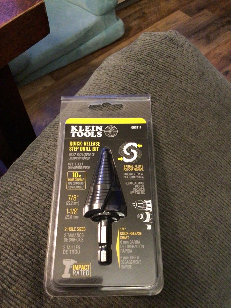 New Sealed Klein Tools QRST11 Step Drill Bit, Quick Release 7/8 to 1-1/8 In.