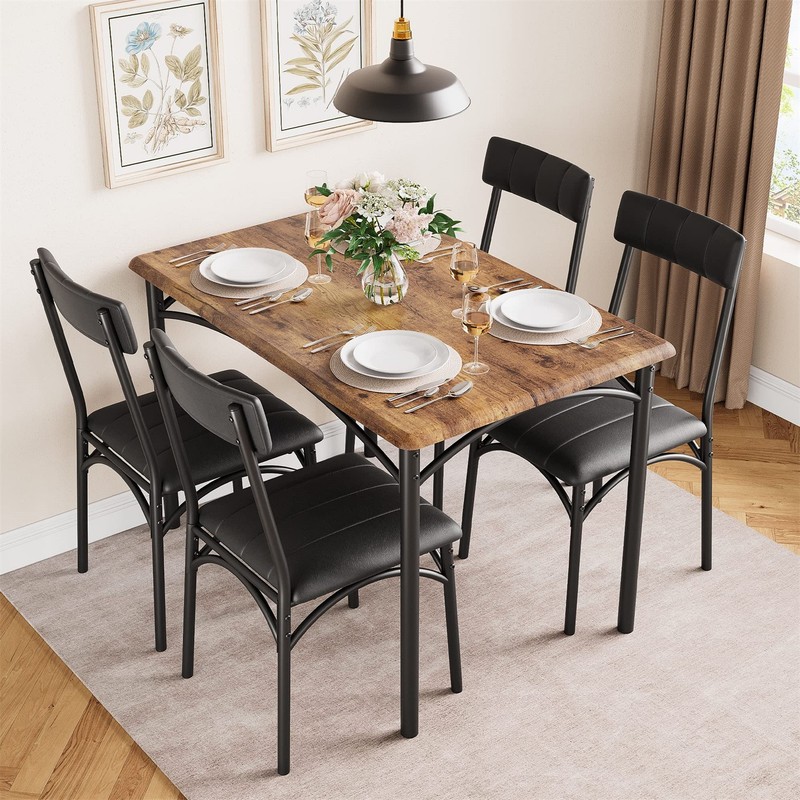 🔥Dining Table Set for 4 Kitchen Table and Chairs Metal and Wood Upholstered Cha gallery