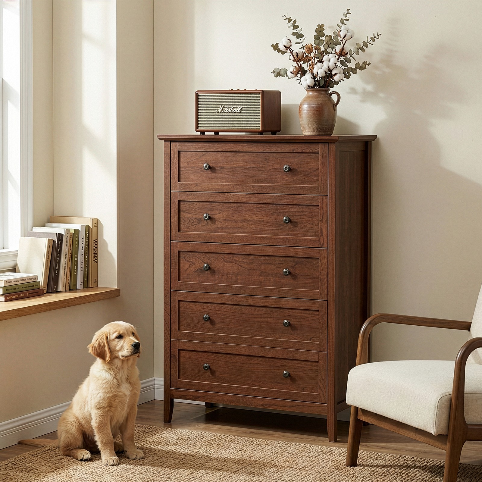 5-Drawer Storage Dresser, Sturdy MDF Bedroom Furniture with Smooth-Glide Drawers gallery