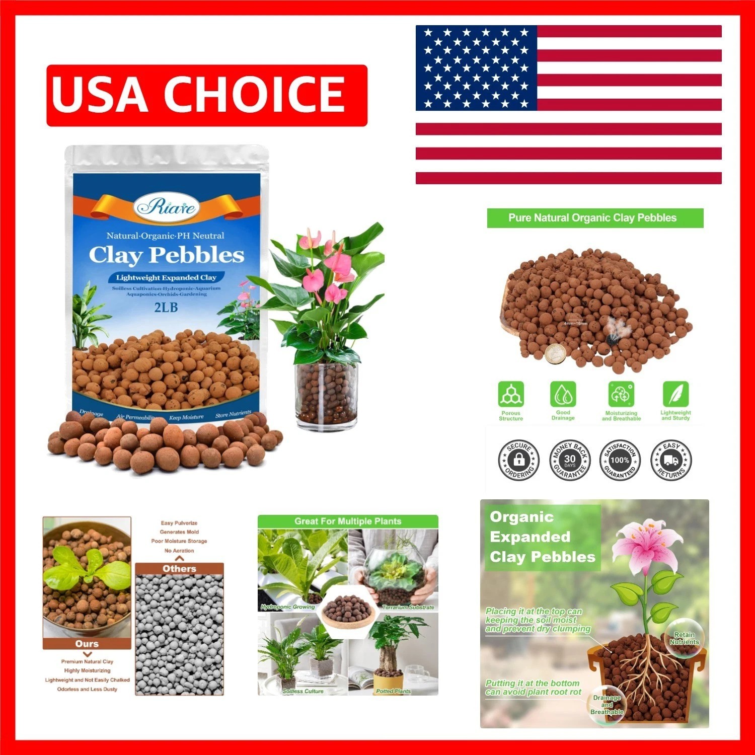 Lightweight Organic Leca Balls - 2 lbs Hydroponic Clay Pebbles for Plant Health gallery