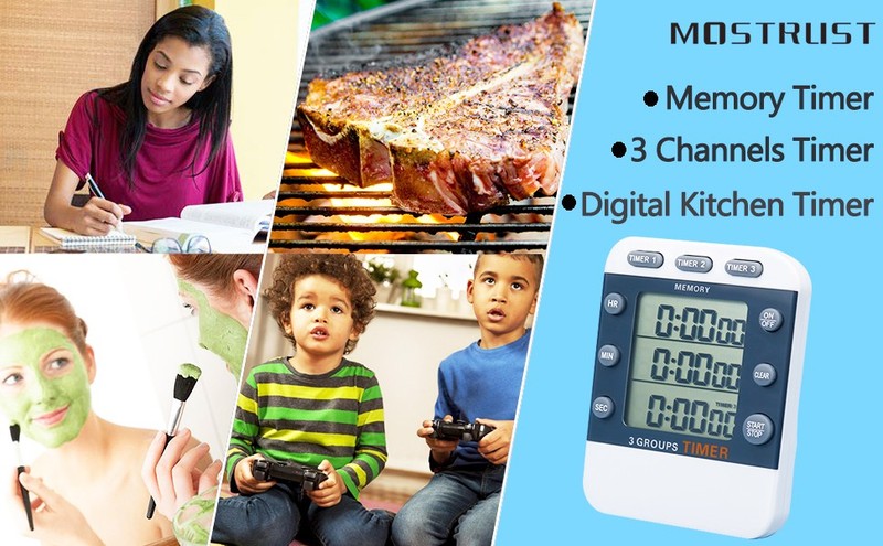 Digital Dual Kitchen Timer for Cooking, 3 Channels Count Down/up Triple Multi gallery