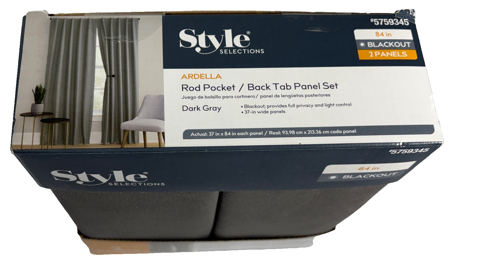 Ardella Rod Pocket Back TopPanel Set Dark Gray Blackout Curtins 84 in. gallery