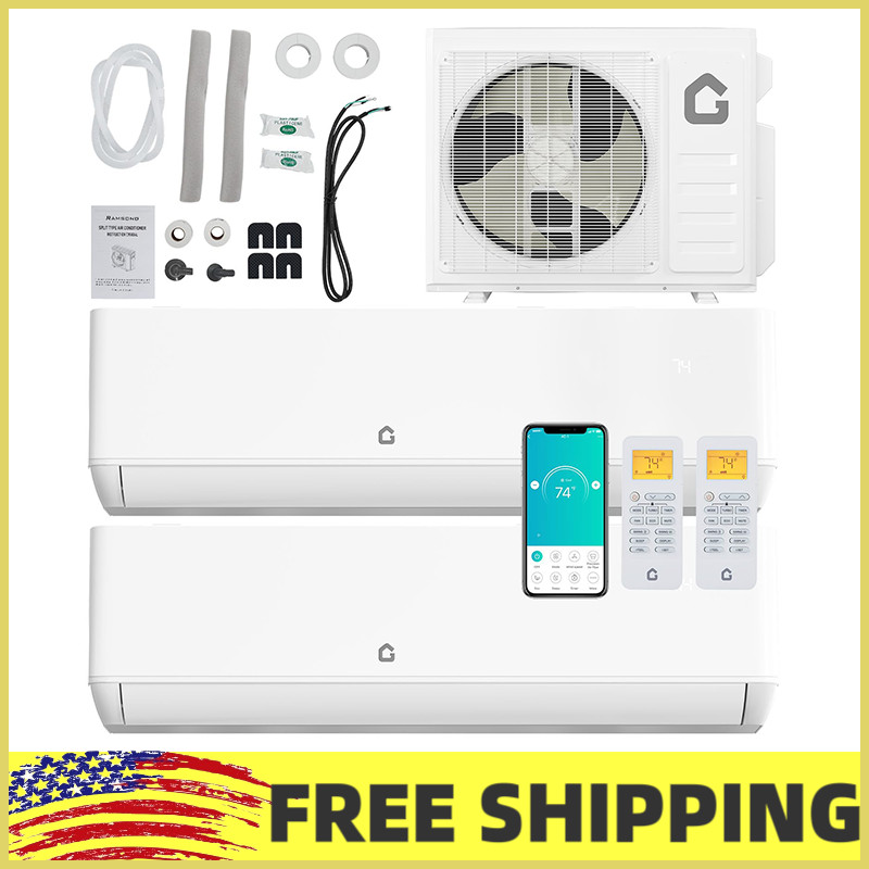 18000BTU Dual 2 Zone Mini Split Air Conditioner/Heating System(12K+12K) 24 Seer2