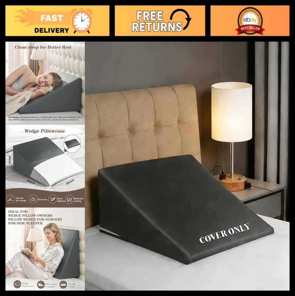 Thick Satin Wedge Pillow Case Cover, Soft & Skin-Friendly, Zippered, Machine Was