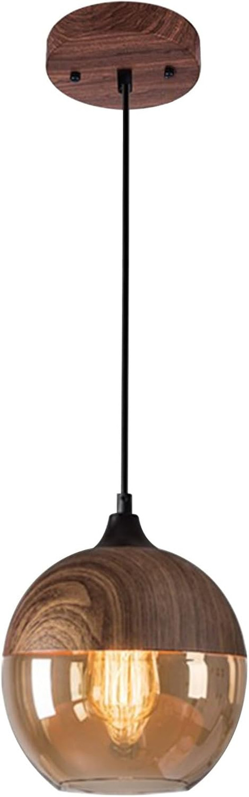 Battery Operated Pendant Light with Remote Control,Wood Hanging Lamp Fixture wit gallery