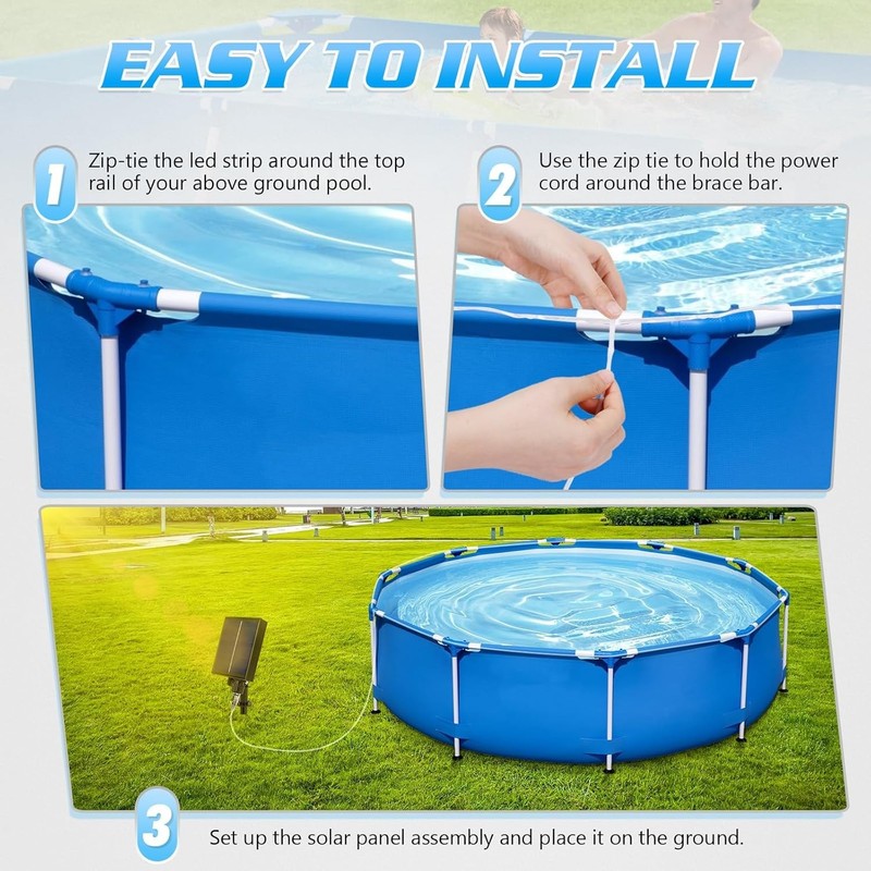 65Ft Solar Pool Lights for above Ground Pools, 180 Leds Remote IP65 Waterproo... gallery