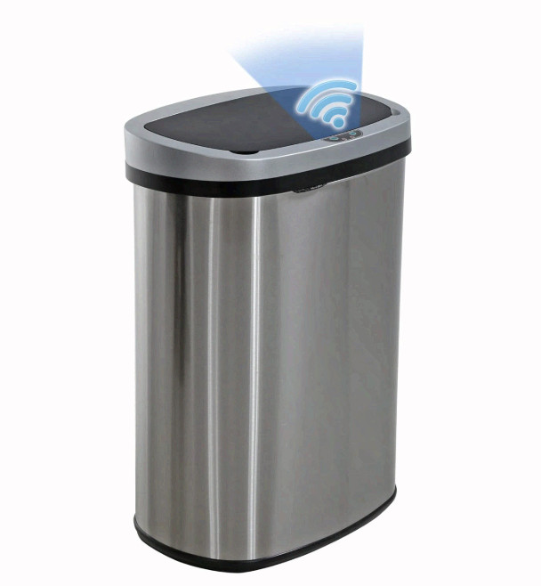 BestOffice 13 Gal Touchless Trash Can w/ Lid Stainless Steel Odor Control Oval gallery