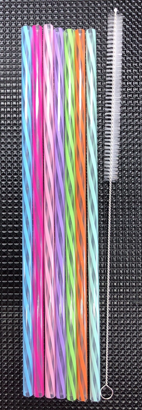 7 - 11" Reusable Straws Swirly Colored Plastic Acrylic NO RINGS + Cleaning Brush gallery