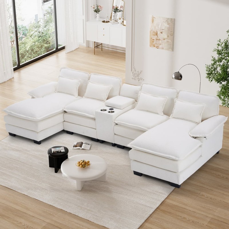 133" U Shaped Cloud Sectional Sofa Extra Deep with Fluffy Double Chaise Lounge gallery
