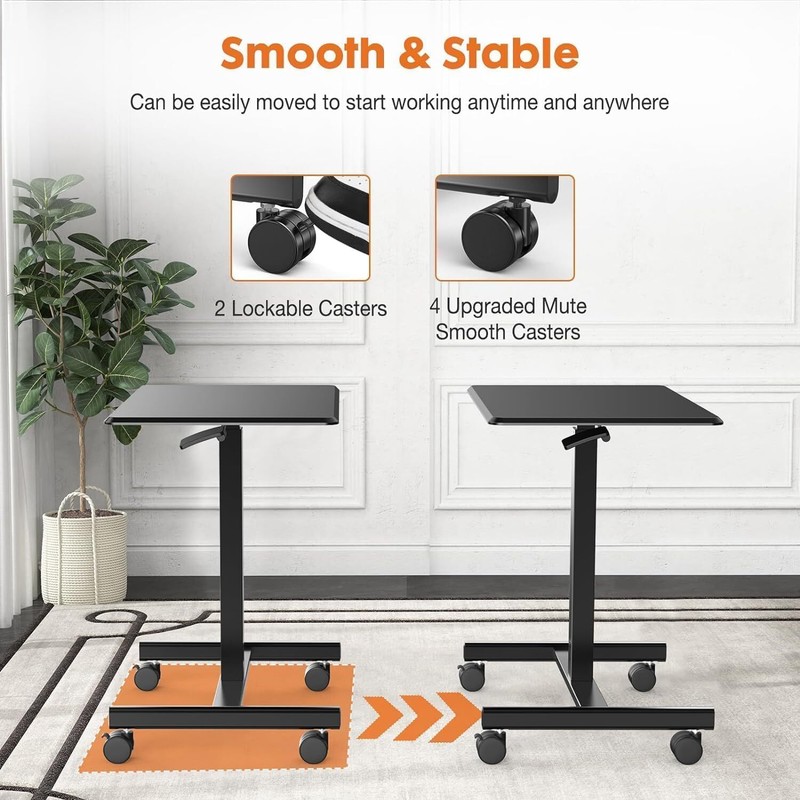Mobile Portable Laptop Desk Adjustable Height Home Rolling Small Standing Desk gallery