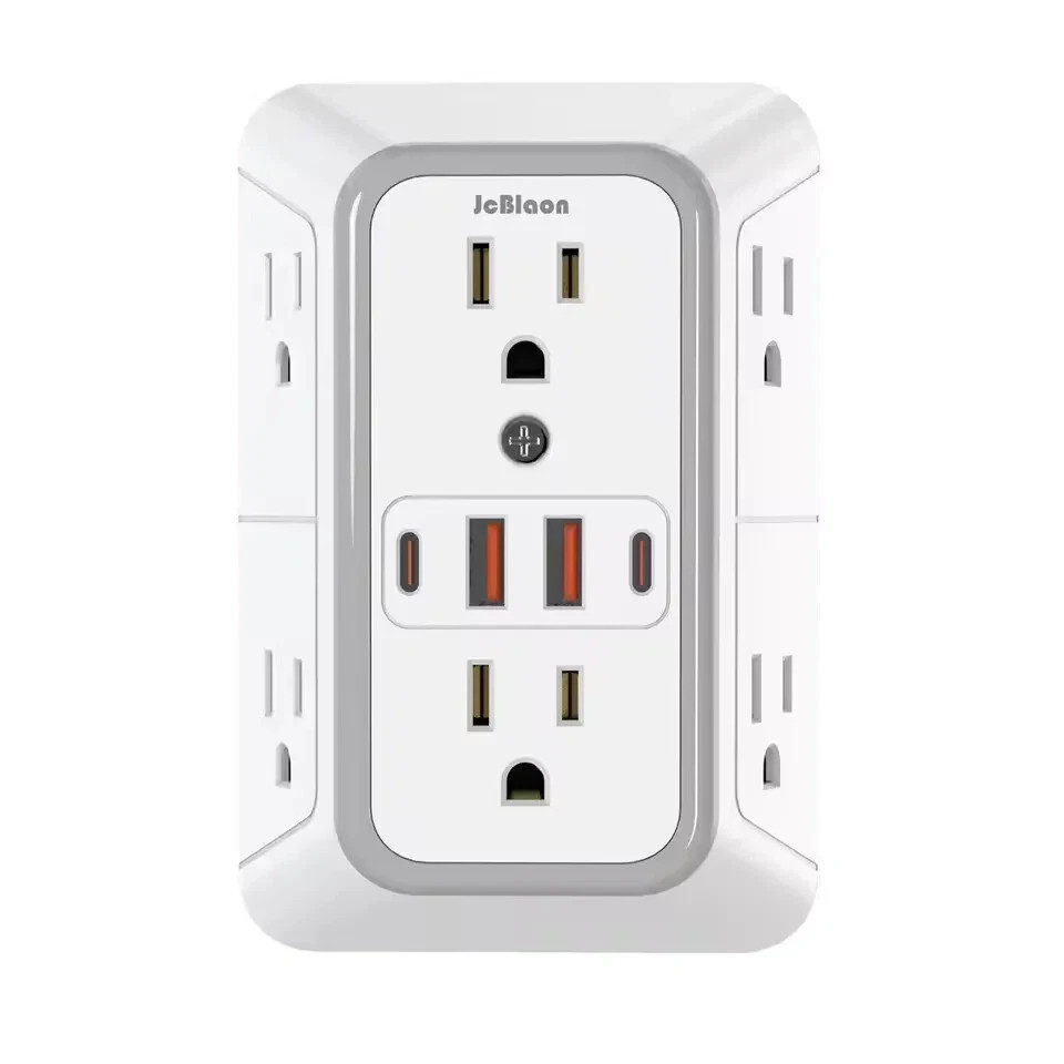6 Outlet Extender Surge Protector Multi Plug Wall Adapter USB Charger Ports with gallery