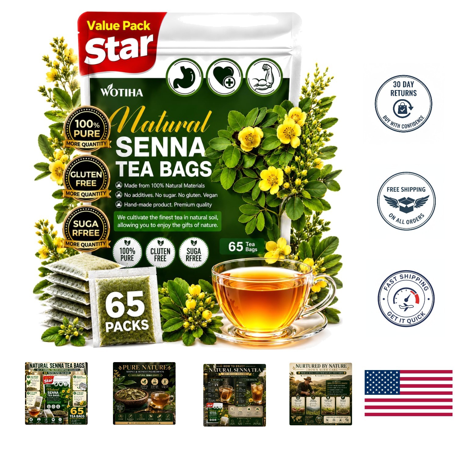 65 Count Smooth Move Tea Bags - Natural Senna Leaf for Gentle Digestive Relief gallery