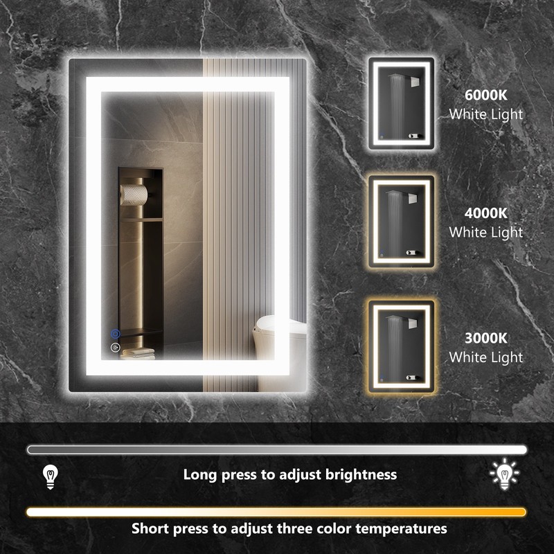 28“x20" LED Light Bathroom Wall Vanity Mirror Anti-Fog Dimmable Rectangle Mirror gallery