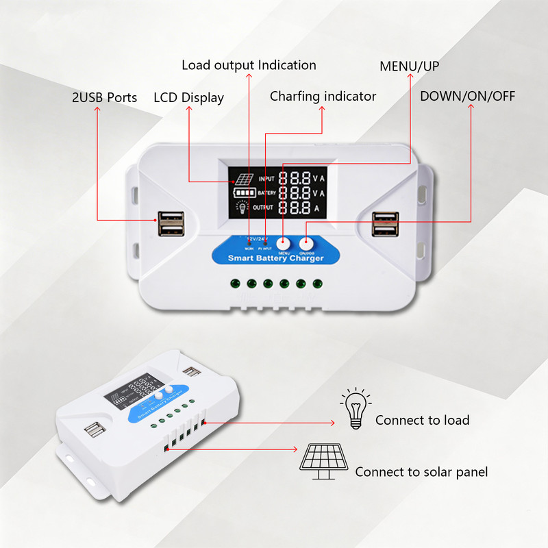 30A Solar Charge Controller 20A PWM Regulator for 12V 24V with 4 USB Ports gallery