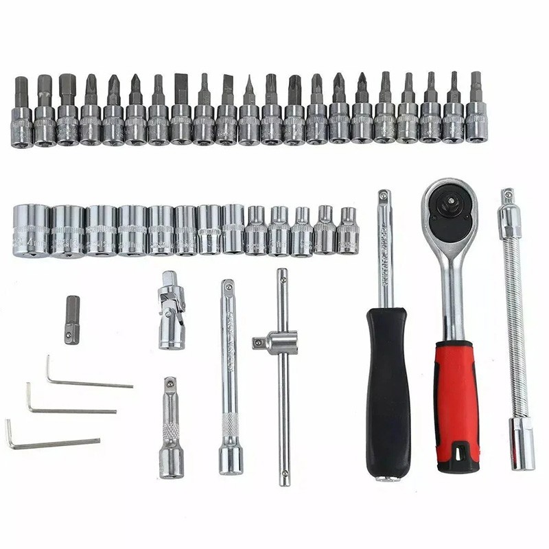 46 Pcs Socket Wrench Set 1/4" Drive Ratchet Metric Kit Garage Car Repair Tool US gallery
