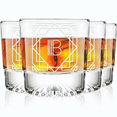 Greenline Goods – Monogram Art Deco Etched Letter B Whiskey Whiskey, Clear