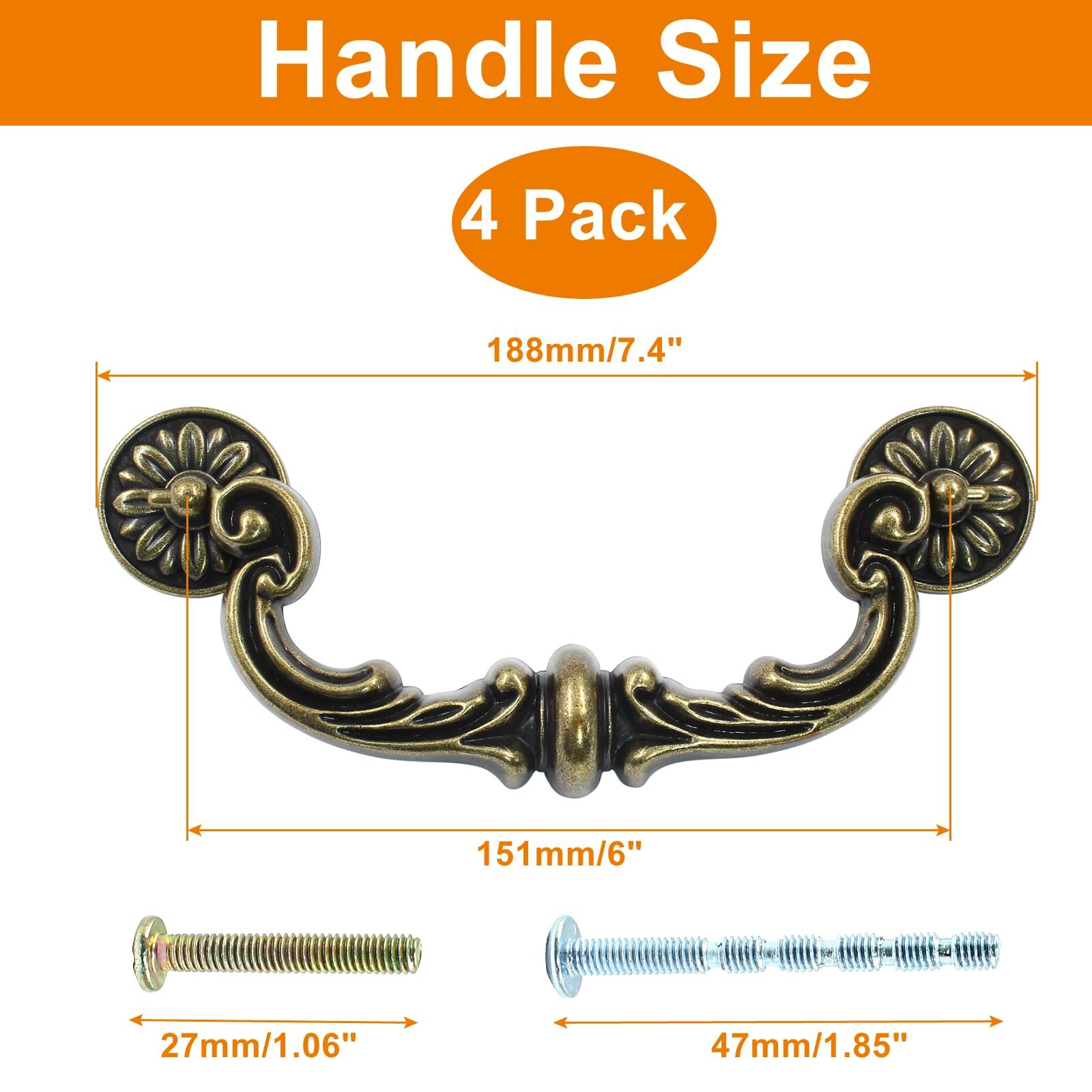 4 Pcs 150mm/6 Inch Hole Center Pull Handles Zinc Alloy Rustic Vintage Drop-Do... gallery