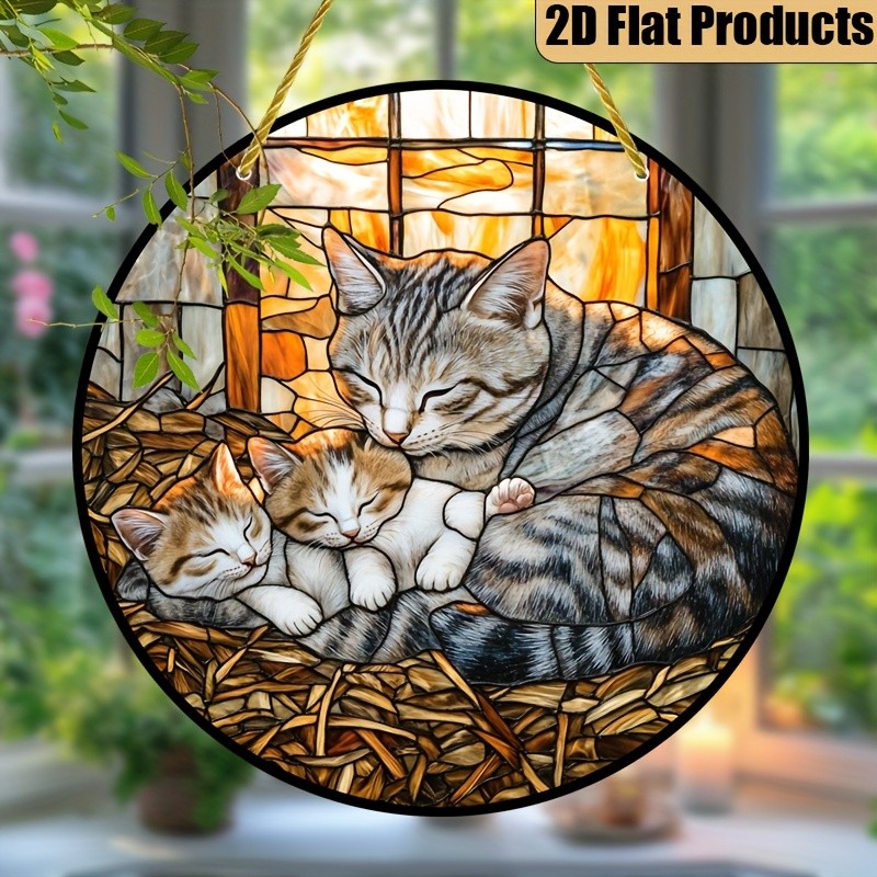 Napping Cat Kittens Acrylic Suncatcher Round Window Wall Hanging Decoration Gift gallery