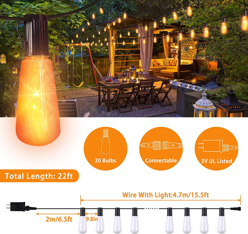 Mimigogo Flickering Flame String Lights22ft 20led String Lights For Outsideplug gallery