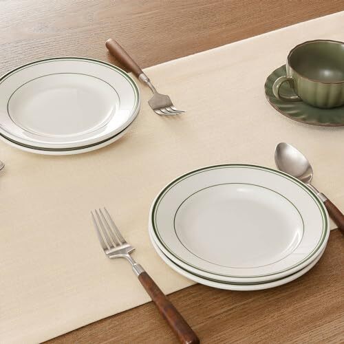 Linen Textured Border Table Runner, 14 x 48 Inch Farmhouse 14x48 Inch Cream gallery