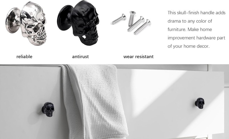6 Pack Skull Skeleton Drawer Knobs, Vintage Single Hole Cabinets Pulls for Drawe gallery