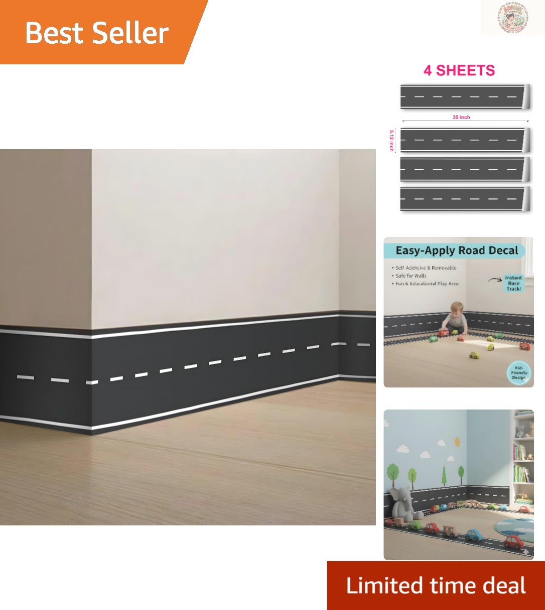 Kids Room 140 Inch Road Wall Decals - Easy to Apply and Removable Vinyl Stickers gallery