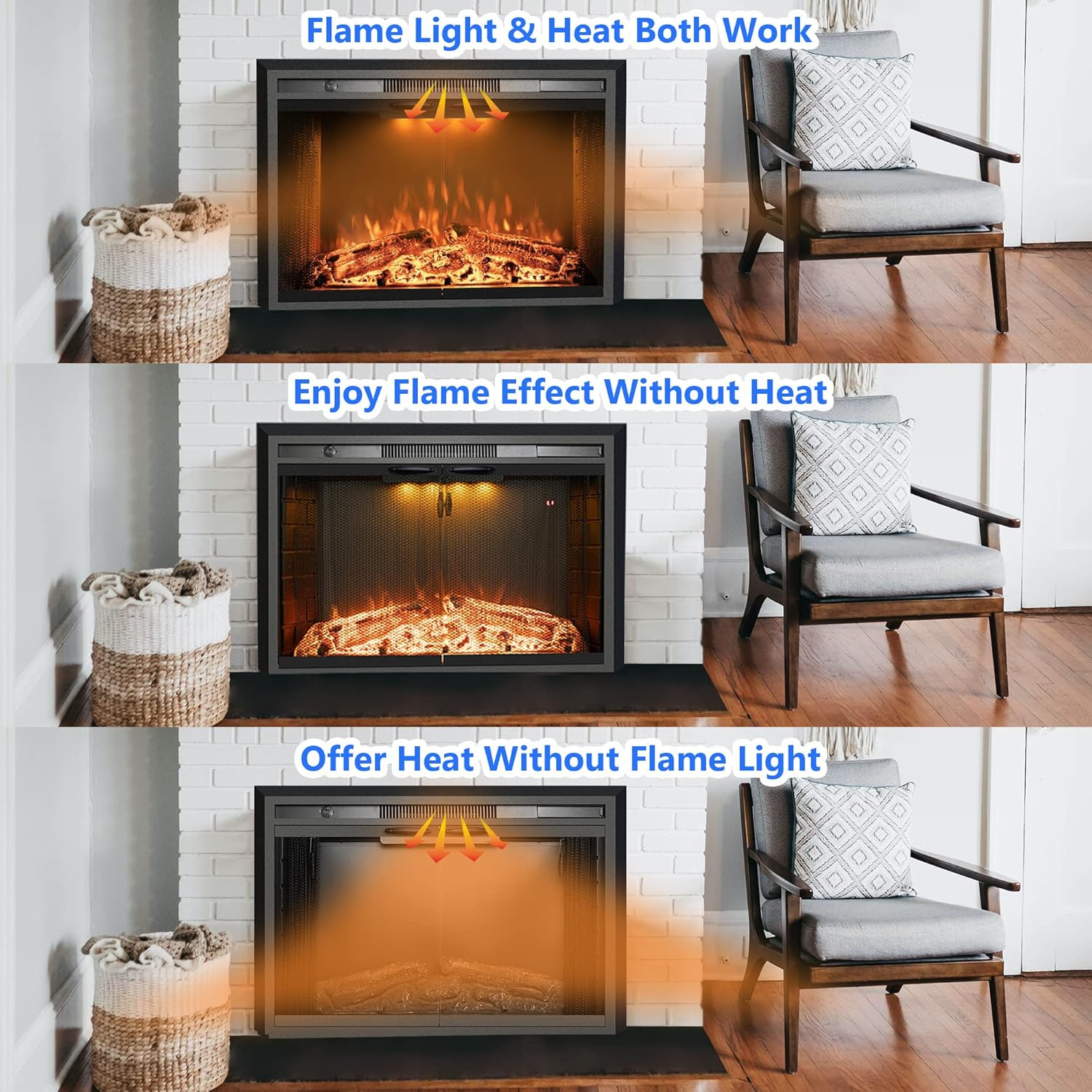 Electric Fireplace Insert, 36 Inches Recessed Fireplace Heater with Adjustable F gallery