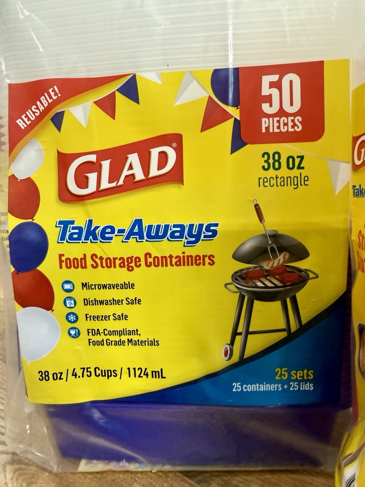 2 Glad Take-Aways 38oz Food Storage Containers with Lids 50 Sets Total Red Blue gallery