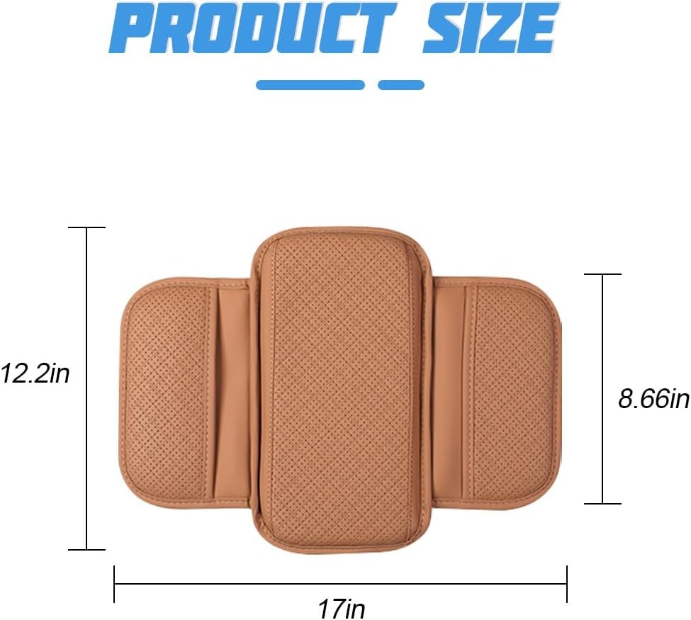Center Console Cover, Leather Vehicle Armrest Cushion with 2 Stor Color: Brown gallery