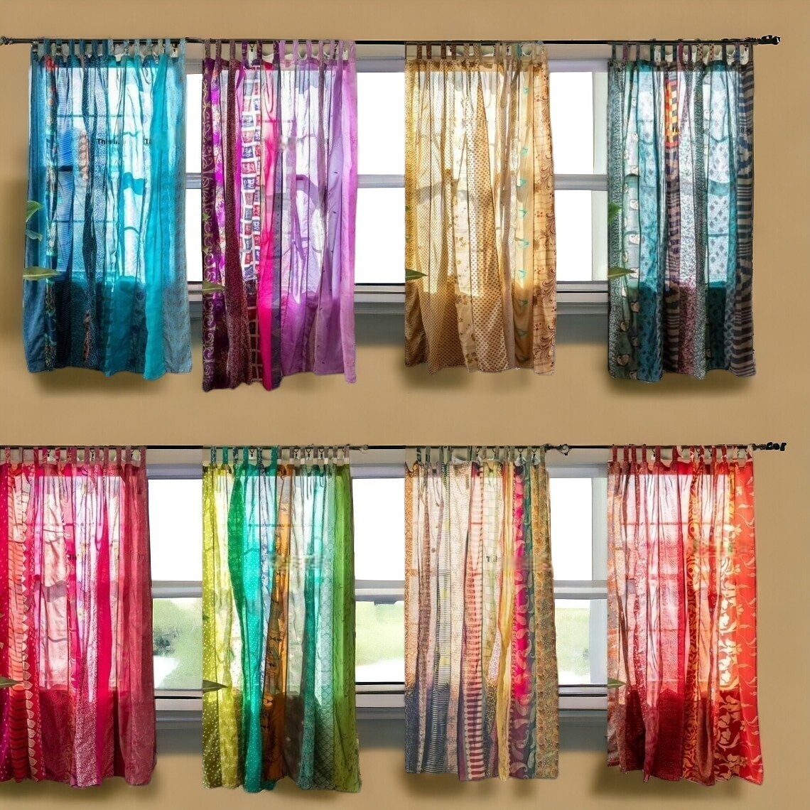 Indian Sari Patchwork Curtain Drape Handmade Window Decor Silk Sari Boho Curtain gallery