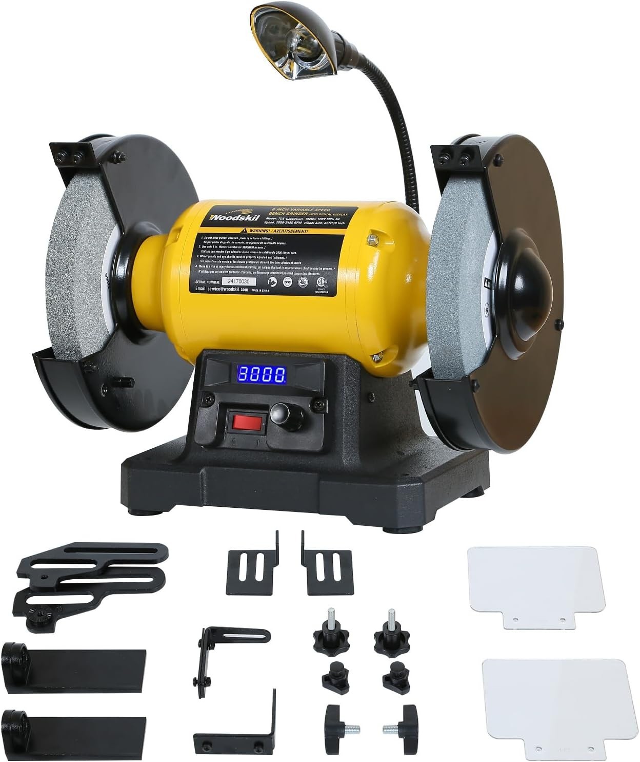 Woodskil Digital Display 3/4HP 8 In Variable Speed Bench Grinder with Work Light gallery