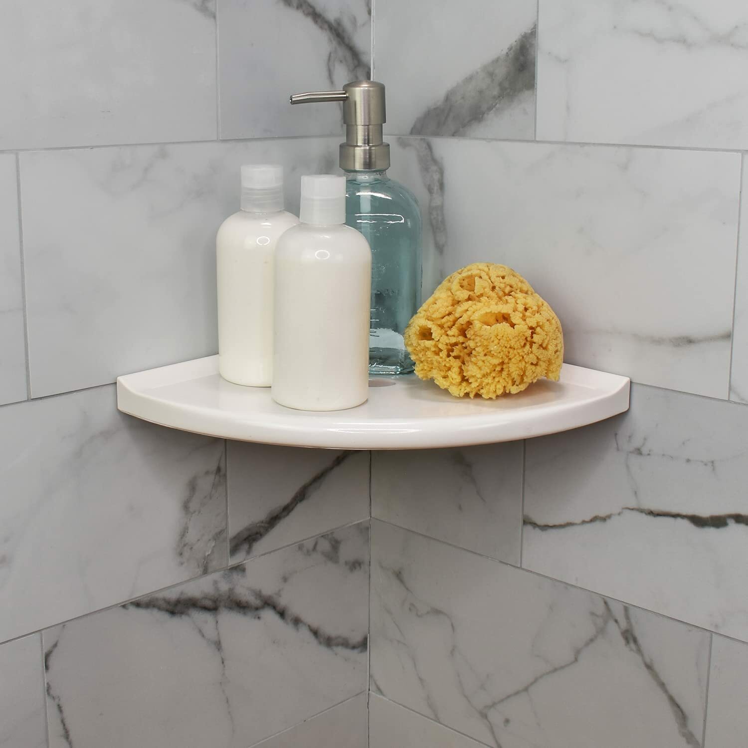 New Questech 10" Construction Wall Mounted Corner Shower Shelf Tile Gloss White gallery