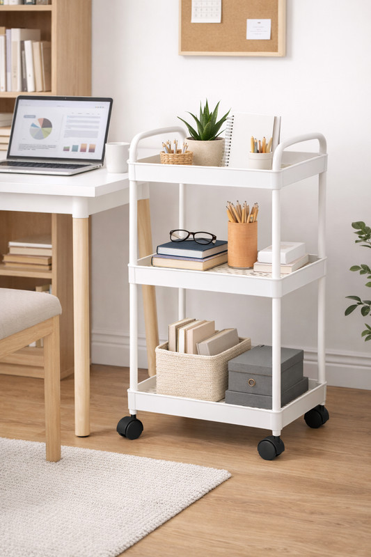 3-Tier Small Rolling Storage Cart Multi Purpose Utility Organizer White PVC gallery