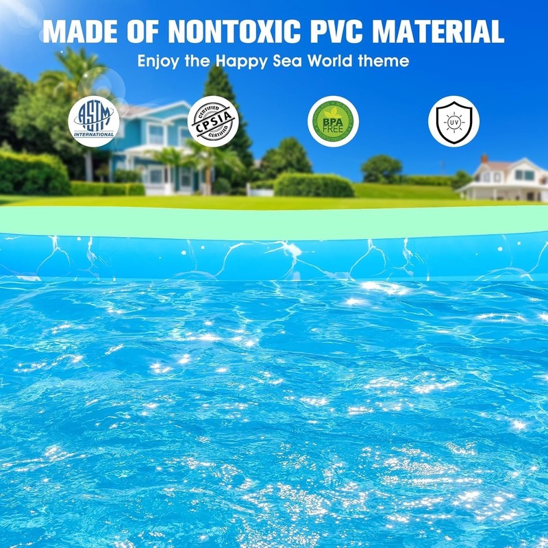 Inflatable Pool with Lights, 110x63x20in Adults Large, Cyan, Durable PVC gallery