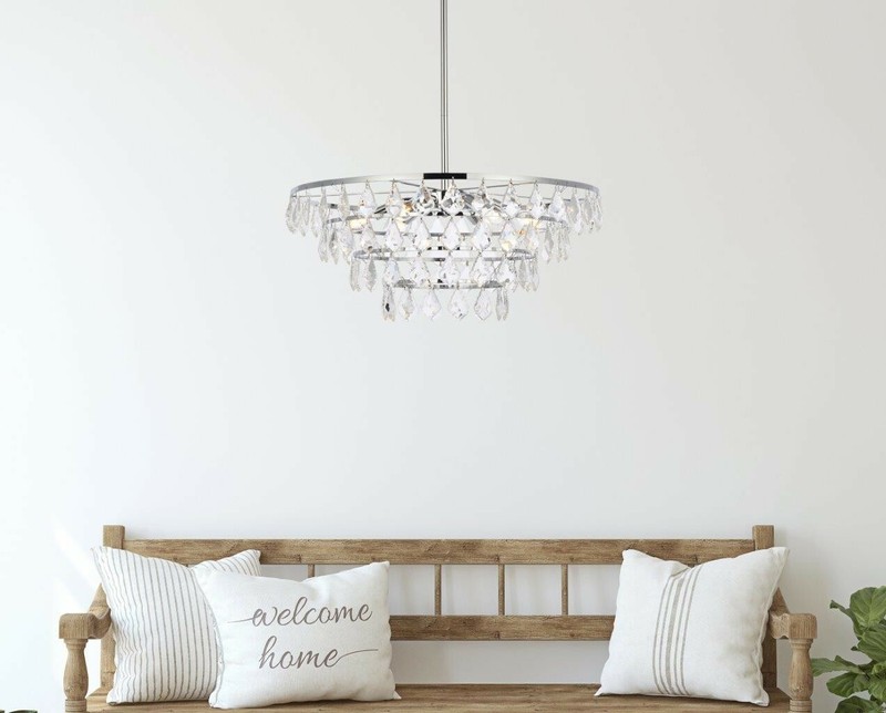 Crystal Chandelier Light Fixture Chrome Foyer Living or Dining Room Table 24" gallery
