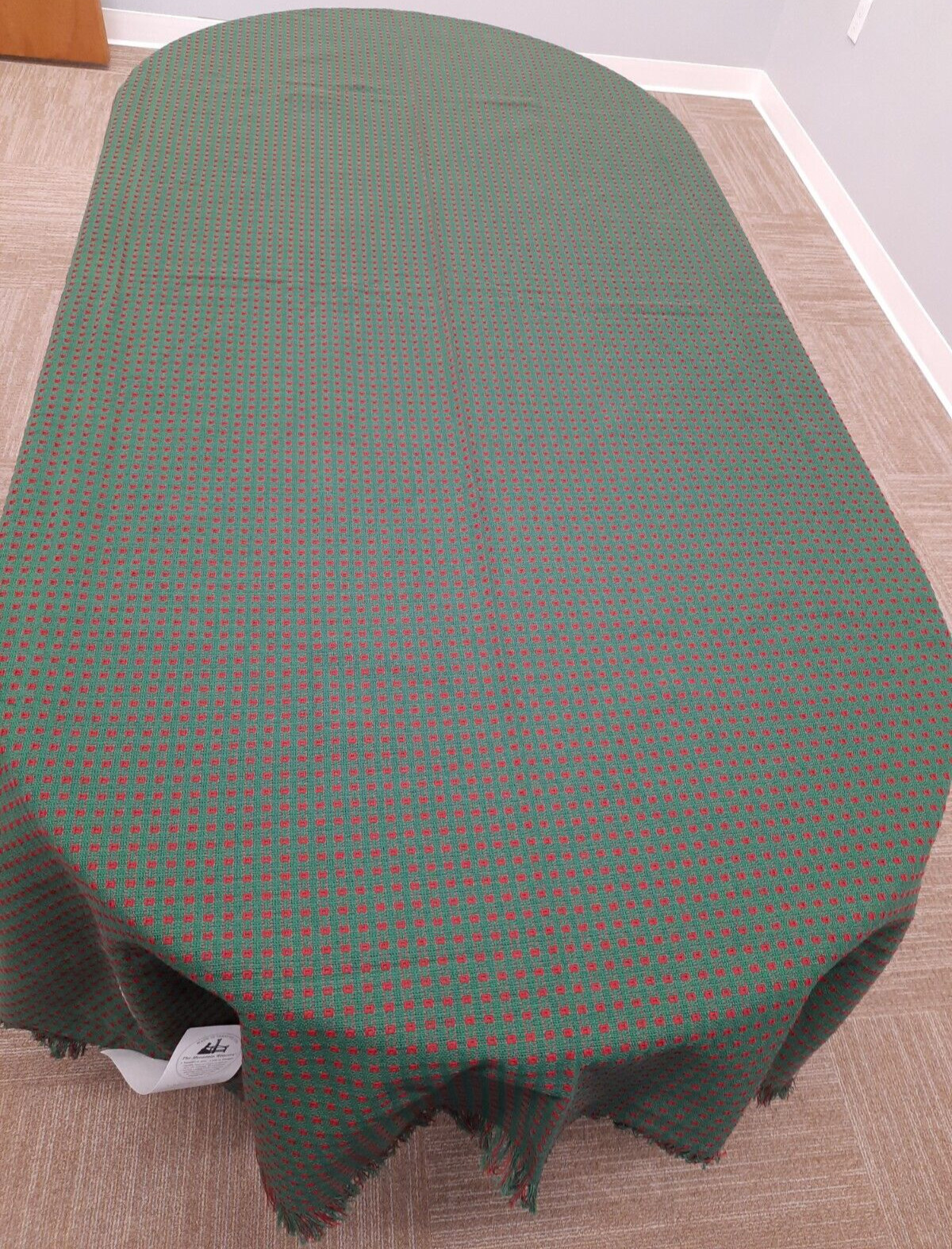 The Mountain Weave Green & Red Homespun Cotton Tablecloth 60" x 90" Oblong ~ NWT gallery