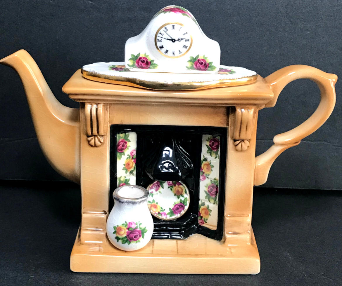 Royal Albert Old Country Roses Victorian Fireplace Teapot Vintage Paul Cardew gallery