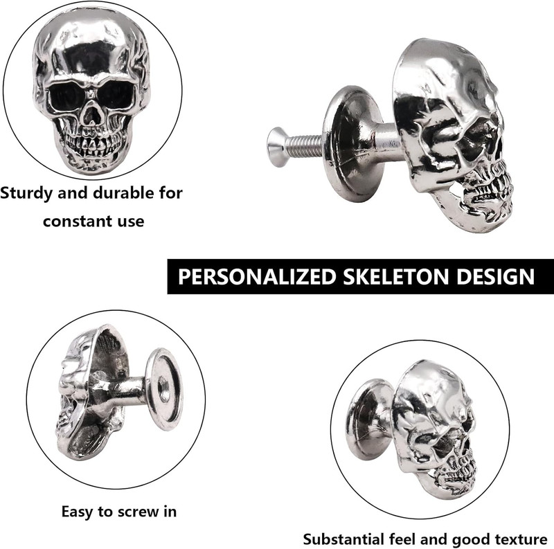 6 Pack Skull Skeleton Drawer Knobs, Vintage Single Hole Cabinets Pulls for Drawe gallery