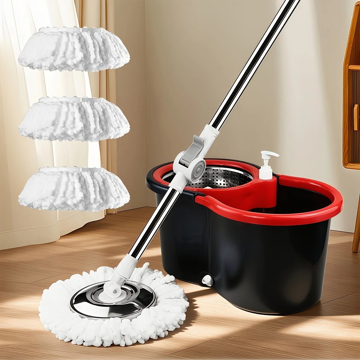 Spin Mop and Bucket System with 4 Microfiber Mop Heads Floor Cleaning System gallery