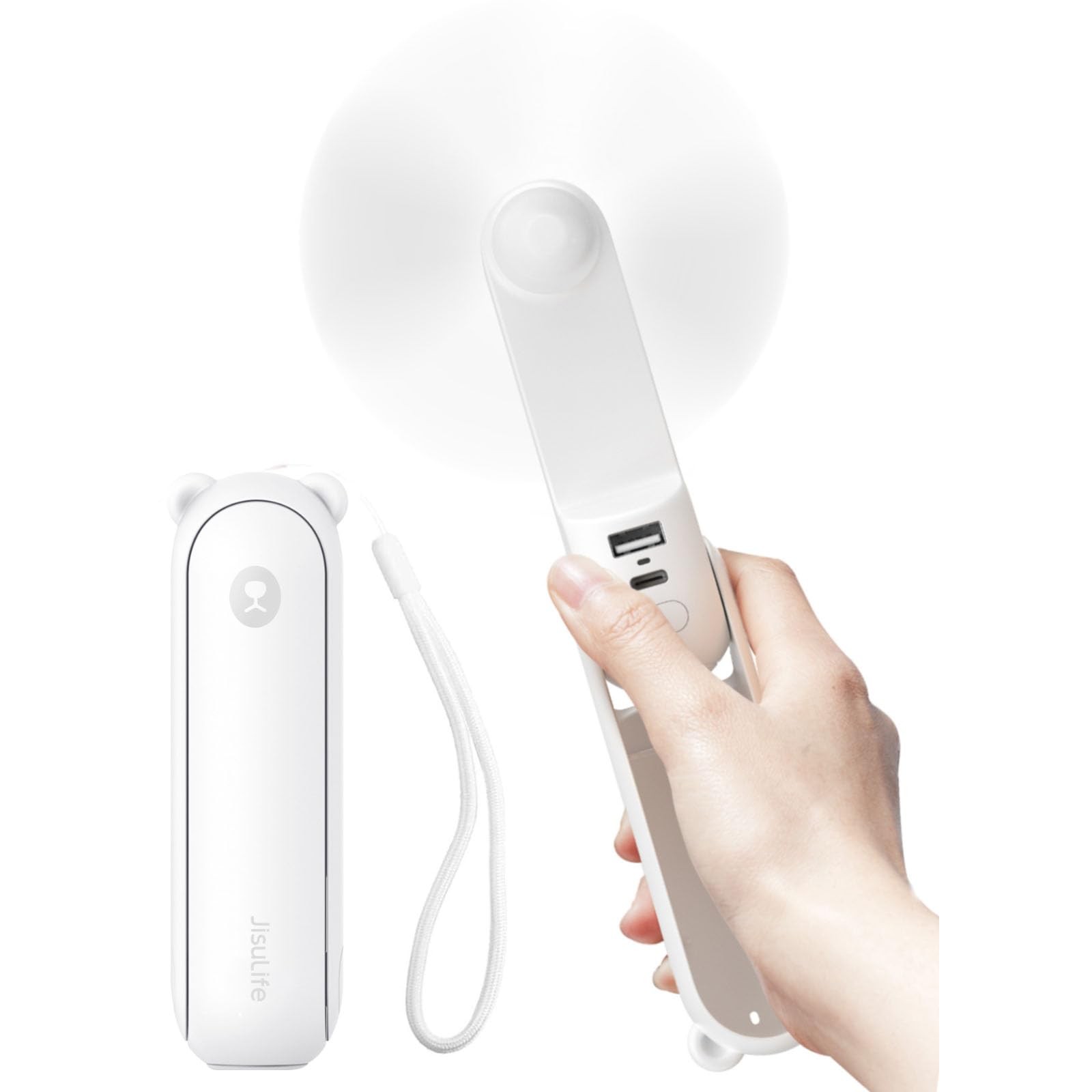 JISULIFE Handheld Fan 8 Plus: All-in-One Mini with 37Hrs Standard, White gallery
