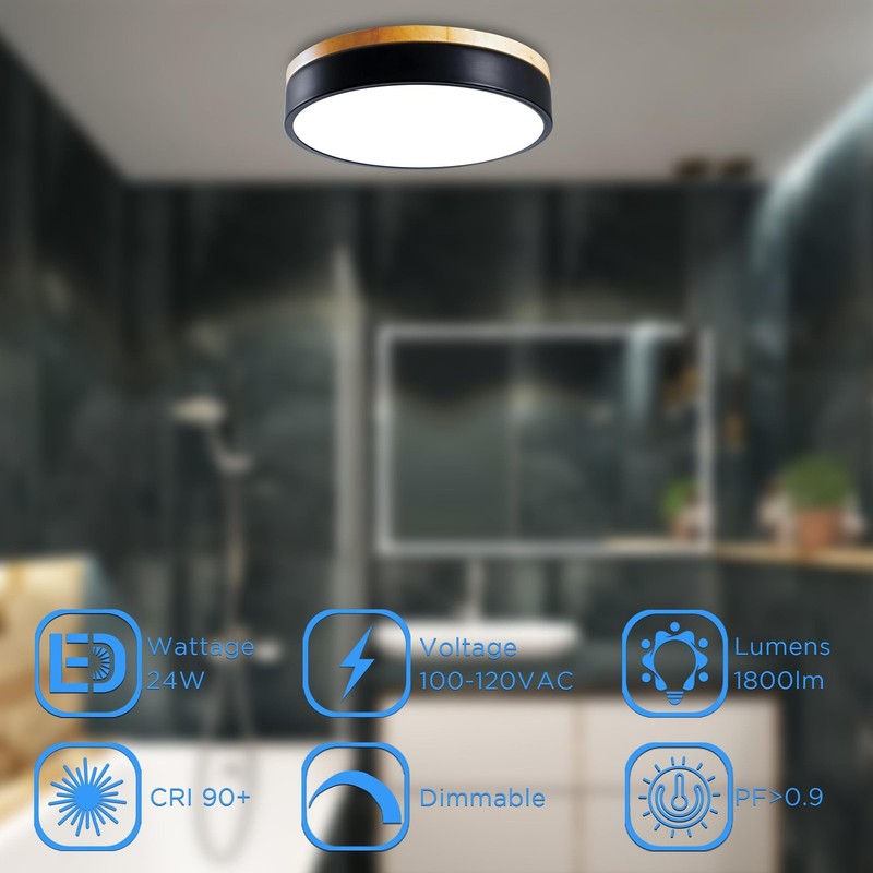 Dimmable LED Wood Flush Mount Ceiling Light Fixture 3000-6000K Tunnable 12 In... gallery