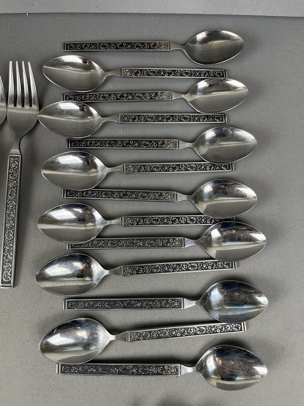 Vintage Interpur Stainless Flatware Rose Silver-tone Flatware 39 pc Japan gallery