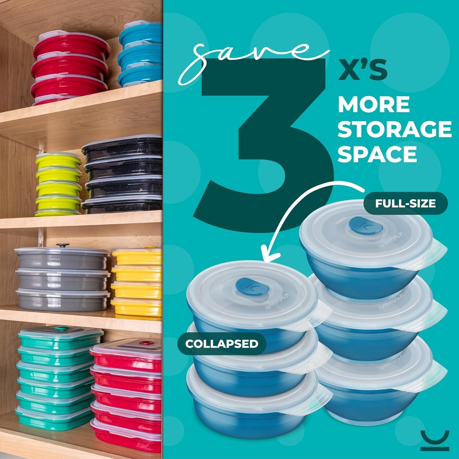 Collapse-it 6-Pc Silicone Food Storage Containers 1.5-Cup Blue Round Set Kitchen gallery