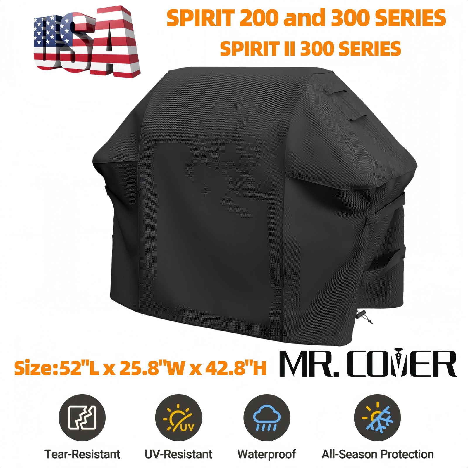 7106 Windproof BBQ Grill Cover 52" for Weber Spirit 200 300 Series 600D Black gallery
