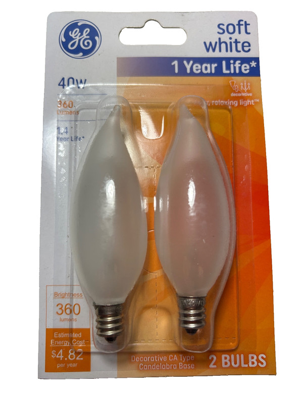 4 GE 40w Soft White Intermediate Base 66106 Candelabra Decorative Light Bulbs gallery